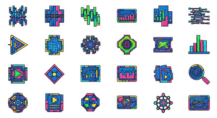 Fototapeta premium Colorful Pixelated Web Icons Set.