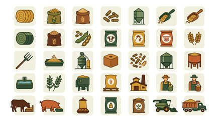 Obraz premium Farm icons and agricultural symbols.