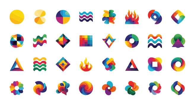 Multicolored geometric shapes icons set.