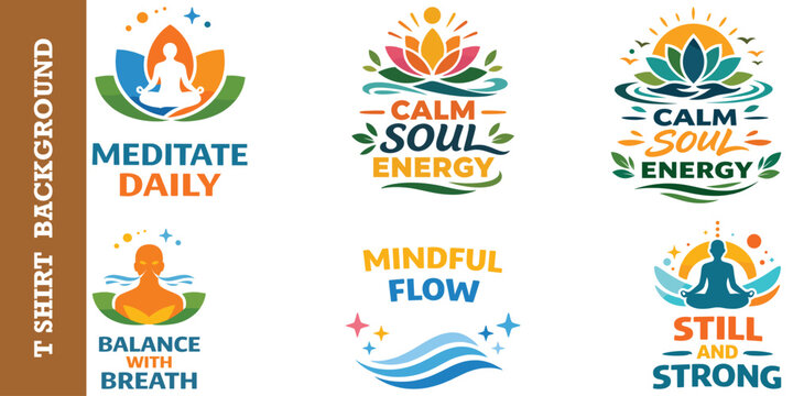 Yoga meditation design bundle featuring spiritual symbols and motivational text elements.