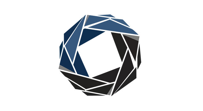Abstract geometric aperture logo, digital art, modern design, concept of focus