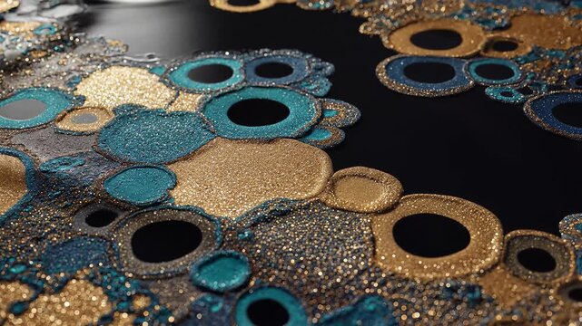Abstract Glittering Circles Animation with Gold and Blue Textures for Motion Graphics Background