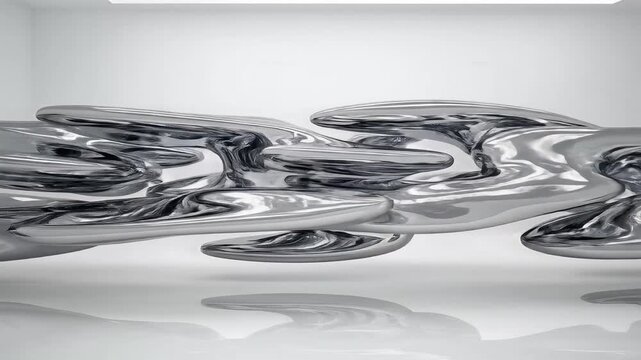 Abstract Liquid Metal Animation Flowing in White Studio Environment for Motion Graphics Background
