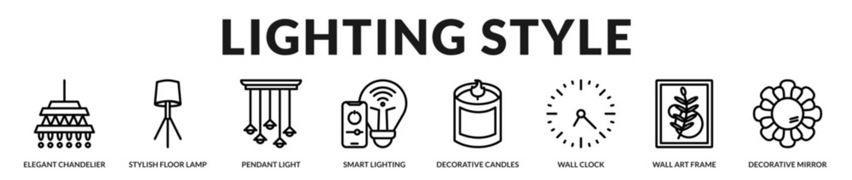 A sophisticated banner highlighting decorative lighting and wall accessories in Lineal Icon Style