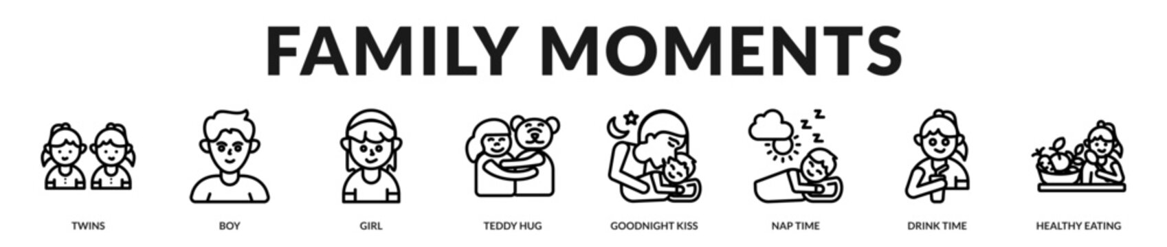 A warm banner capturing intimate family care and daily routines in Lineal Icon Style