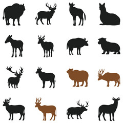 Fototapeta premium Wild Animal Silhouettes Collection: Deer, Buffalo, Antelope, Bison, Ram