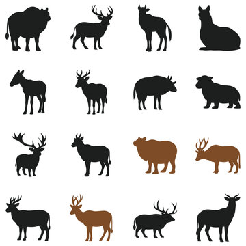 Wild Animal Silhouettes Collection: Deer, Buffalo, Antelope, Bison, Ram