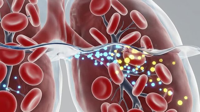 CGI Illustration of Alveolar Fluid Presence Impairing Gas Exchange in Human Lungs for Medical and Educational Use