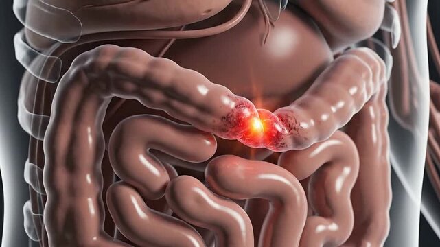CGI Pediatric Abdominal Pain Crisis Concept Highlighting Intestinal Blockage in Medical Visualization