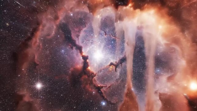 Space flight through Orion Nebula with detailed render from VSRExport sharing stunning visuals of space activity and cosmic features