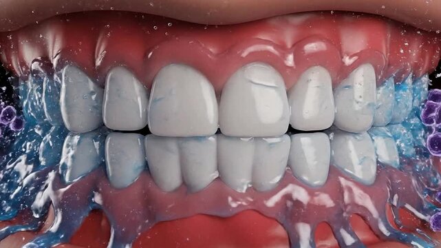 CGI Representation Of Mouthwash Antimicrobial Action Against Oral Bacteria In An Animated Dental Presentation