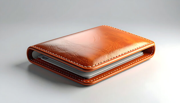 Isolated brown leather wallet with visible cards inside, clean studio lighting, useful for finance or personal organization concepts