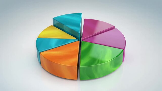Animated pie chart growing and spinning on a clean background