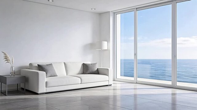 Modern living room with ocean view