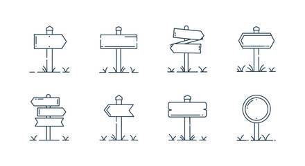 Collection of vector signpost illustrations, offering directional guidance and thematic elements for various projects © Viadalla