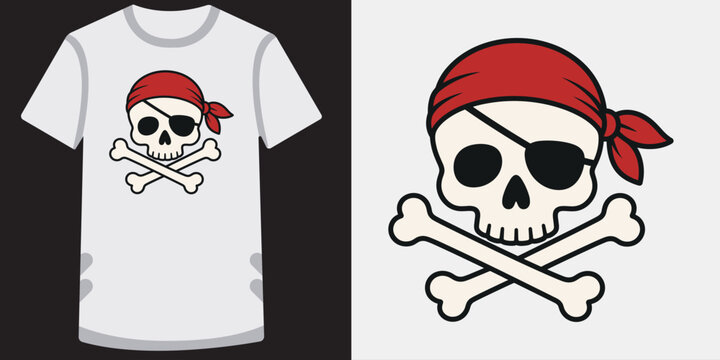 Pirate skull with eye patch and crossbones t shirt design.