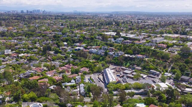 Santa Monica Aerial View of Hillside Homes and Los Angeles Skyline