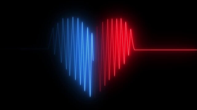 Neon heartbeat line animation with love icon. Heart Line, Heart rhythm, heart beat pulse. Abstract heart beats , heartbeat line neon light heart rate display screen .neon heart beat with love icon.4k