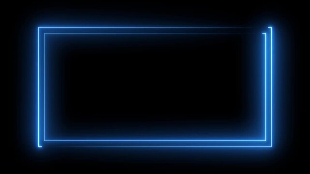 Double outlined rectangular frame glowing with bright blue neon light against a completely black background creating a digital border effect