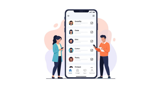 People using smartphones for contact list management and communication