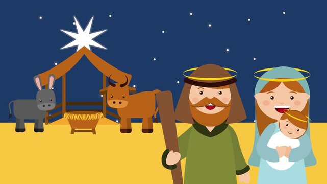 A serene motion graphic depicts the nativity scene, capturing the essence of christmas and religious celebration under a starry night sky.