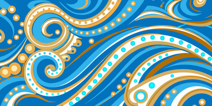 Abstract wave pattern with swirling shapes in blue and gold