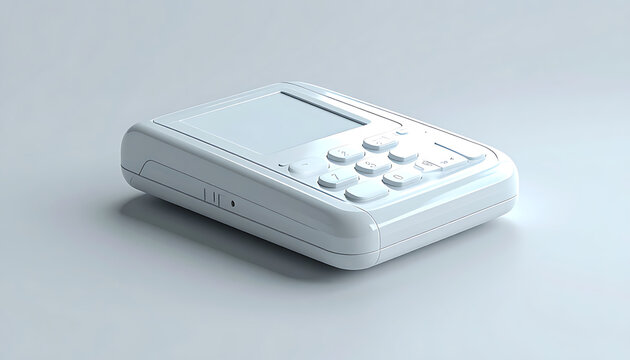 Isolated white digital pager or communication device from the 1990s on a light gray background, retro technology concept