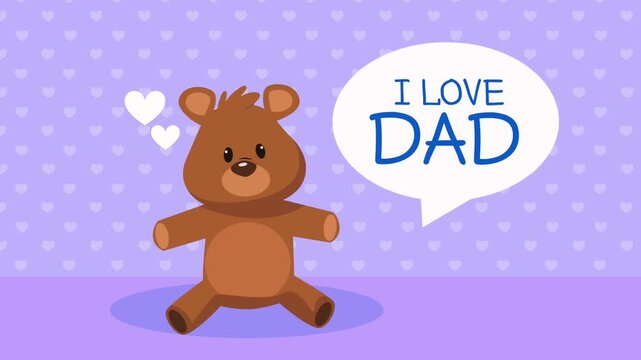 Cute teddy bear animated message with hearts I love dad text.