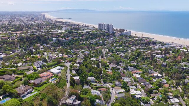 Santa Monica Aerial View of Coastal Neighborhood Beach and Ocean