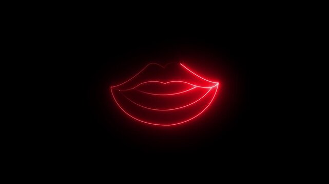 Neon woman lips sign animation, rotation around vertical axis. Glowing neon 3D female smile icon, looped spin. Woman kiss, passion, sexy smile, beauty.4k .female smile icon animation