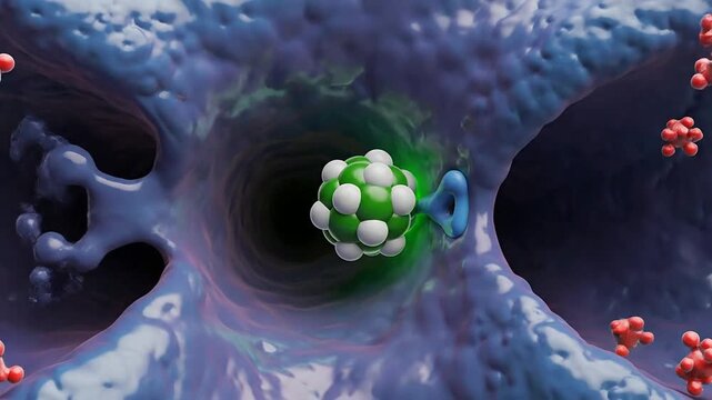 Clean CGI Depiction of ACE Inhibitor Action Within a Blood Vessel Illustrating Molecular Interactions in a Scientific Environment