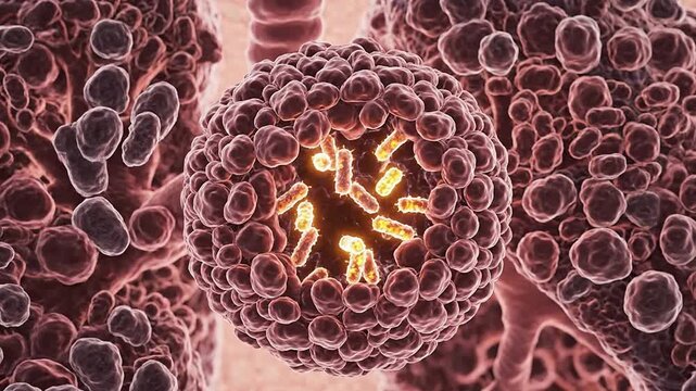 Clean CGI Depiction of Active Tuberculosis Progression Concept with Granuloma Formation and Cellular Interactions in Human Lungs
