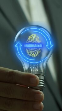 Rebranding strategy concept. Marketing and brand management. Rethinks marketing strategy and refreshing the look and feel of brand like fingerprint is unique. Glowing neon line of rebranding icon.
