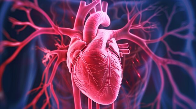 Myocardial Infarction 3D medical illustration, human heart anatomy showing blocked coronary artery and heart muscle tissue damage, acute heart attack condition, cardiovascular system disorder, 