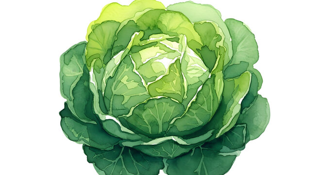 Watercolor cabbage illustration fresh vegetable isolated on transparent background