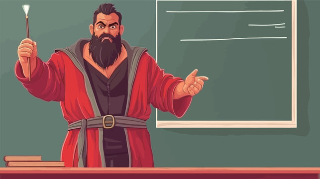 Coach teaching holding a wand in flat vector illustration style, training and guidance concept featuring education, presentation, leadership, explanation and modern instructional design