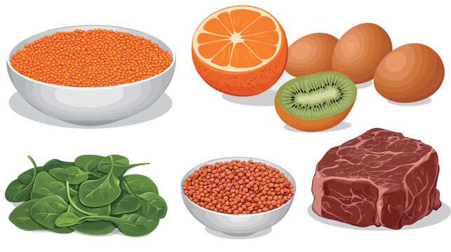 Healthy school lunch vector illustration in flat design style, balanced meal concept featuring nutritious food tray, fresh ingredients, education nutrition and modern cafeteria lifestyle scene