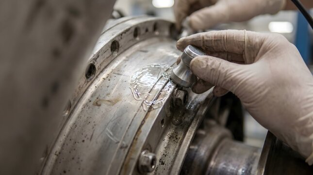 Aerospace Turbine Overhaul Inspection With Ultrasonic Preload Verification in Engine Maintenance Hangar