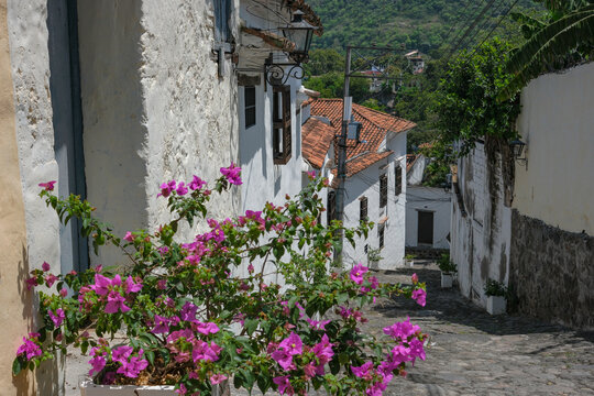 Honda, Colombia - February 27, 2026: Detail of a street in the historic center of Honda, Colombia.