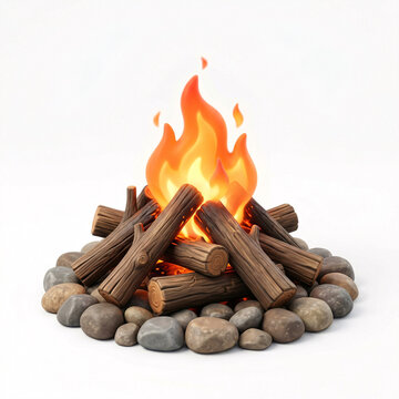 Feu de camp chaleureux avec flammes r&eacute;alistes et b&ucirc;ches empil&eacute;es