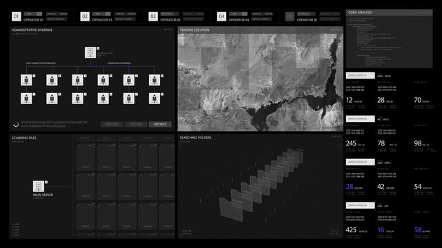 Advanced digital dashboard interface displaying real time tracking data and complex network analysis for modern cybersecurity operations and global surveillance