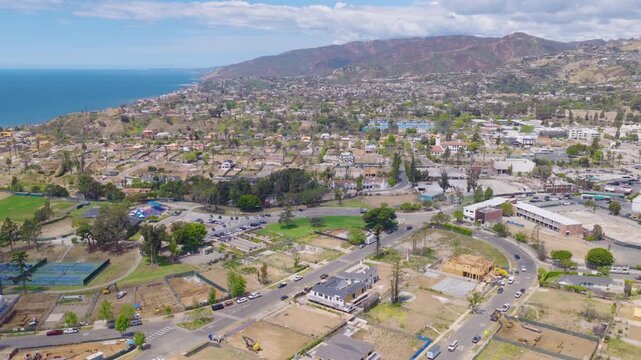 Pacific Palisades Lateral Aerial View of Coastal Homes and Pacific Ocean 03
