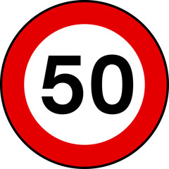 Speed limit 50 traffic sign, Speed limit 50 kilometers per hour road sign © Oualid