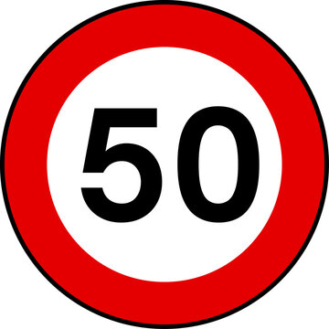 Speed limit 50 traffic sign, Speed limit 50 kilometers per hour road sign