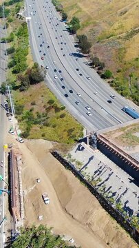 Vertical Aerial View of Annenberg Wildlife Crossing Construction Agoura Hills California
