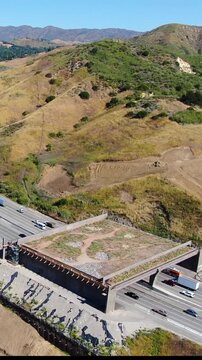 Vertical Aerial View of Annenberg Wildlife Crossing Construction Agoura Hills California