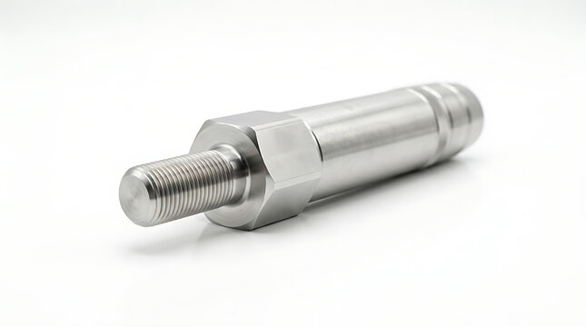 Metallic threaded rod with hexagonal nut and cylindrical end