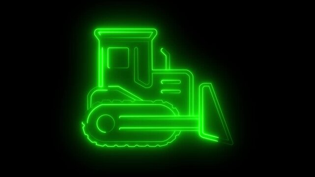 Work in progress. Animated symbol icon 4K. Neon effect, linear and alpha.4k blinking neon light backhoe icon