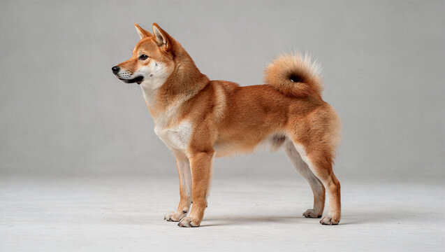 jindo dog at studio light with left facing