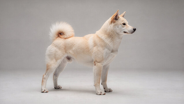 jindo dog at studio light with right facing
